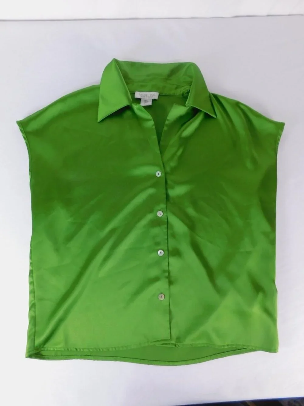 Rachel Zoe Blouse Womens Small Green Satin Collared Sleeveless Button Front